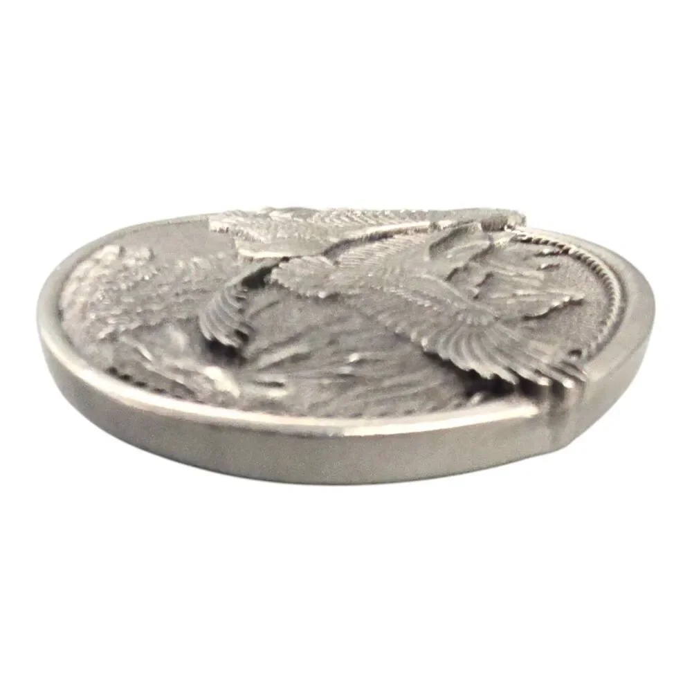 Eagle Belt Buckle Oval Pewter Flying Spreading Wings Mountain Scene by Heritage